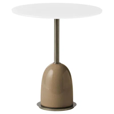 Pre-owned Marioni Pins Round Beige Ceramic And Glass Side Table In Brown