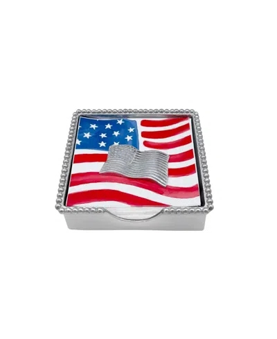 Mariposa American Flag Beaded 5.75" Napkin Box Set In Silver