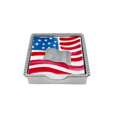 Mariposa American Flag Beaded Napkin Box Set In Silver