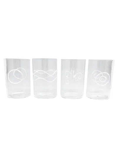 Mariposa Appliqué 4-piece Double Old-fashioned Glass Set In White