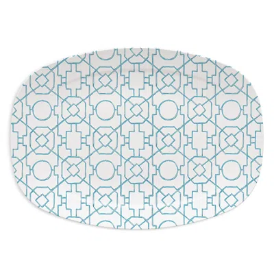 Mariposa Aqua Trellis Platter In White