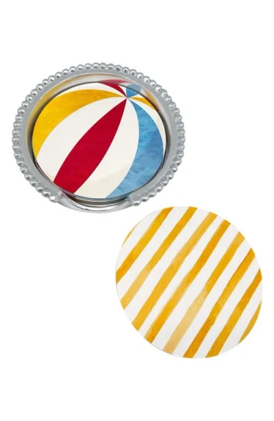Mariposa Beach Ball & Stripes Beaded Coaster Set In Multi