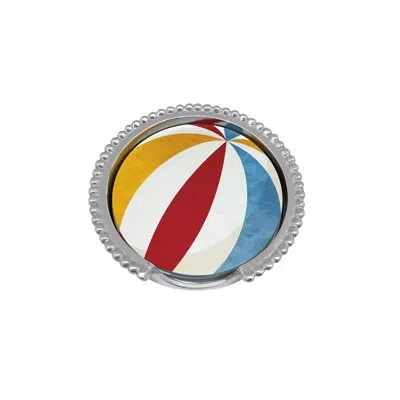 Mariposa Beach Ball And Stripes Beaded Coaster Set In Silver