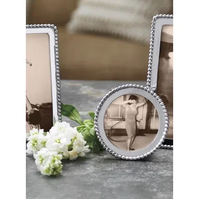 Mariposa Beaded Round Picture Frame In Silver