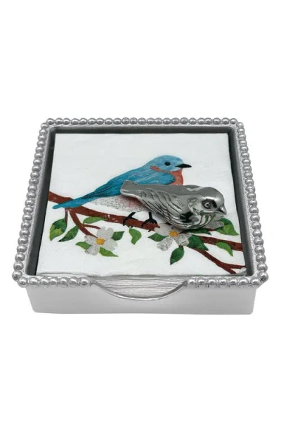 Mariposa Bird Beaded Napkin Box Set In Silver