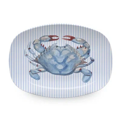 Mariposa Blue Crabby Platter In Blue,white,red,brown