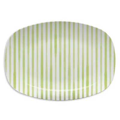 Mariposa Blue Simple Stripes Platter In Green