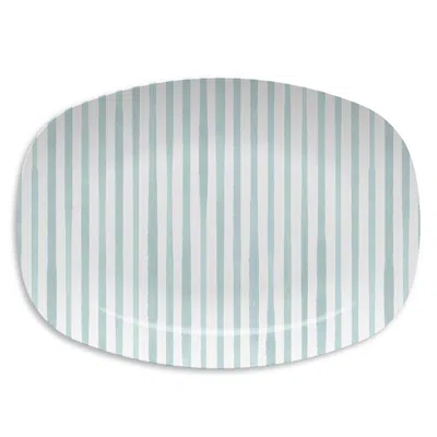 Mariposa Blue Simple Stripes Platter In Green