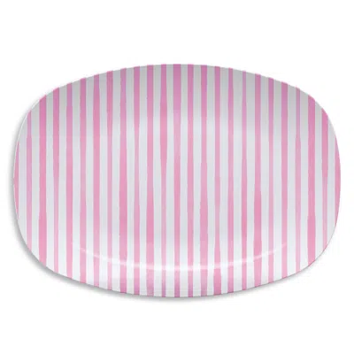 Mariposa Blue Simple Stripes Platter In Pink