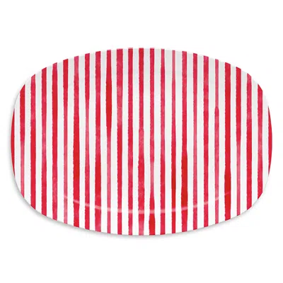 Mariposa Blue Simple Stripes Platter In Red