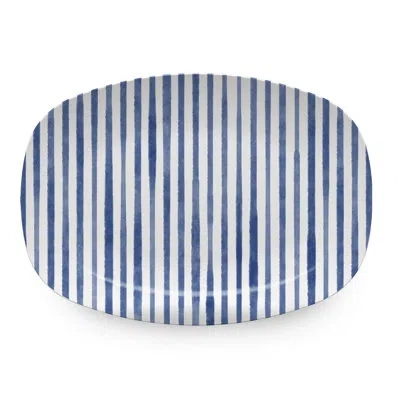 Mariposa Blue/white Striped Resin Platter In Blue,white
