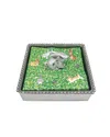 Mariposa Bunny Beaded Napkin Box In Green