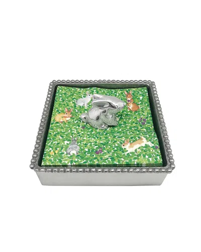 Mariposa Bunny Beaded Napkin Box In Green