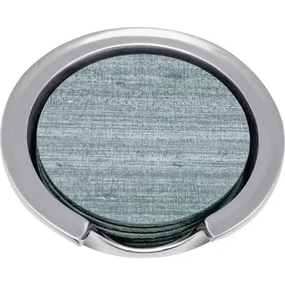 Mariposa Capri Faux Grasscloth Coaster & Holder Set In Blue