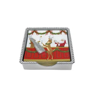 Mariposa Champagne Beaded Napkin Box Set In Silver