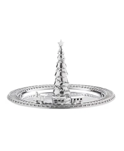 Mariposa Christmas Tree Train Sandcast Aluminum Server In Silver