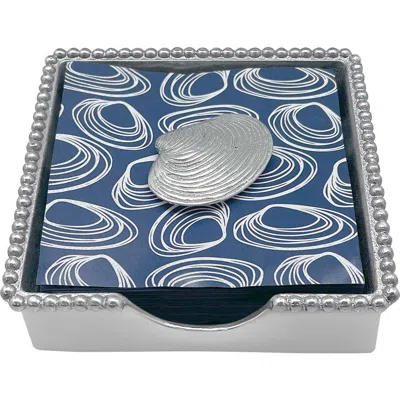 Mariposa Clam Beaded Napkin Box Set In Silver