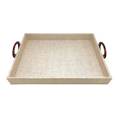 Mariposa Coconut Grove Faux Grasscloth Tray With Tortoise Handles In Biege