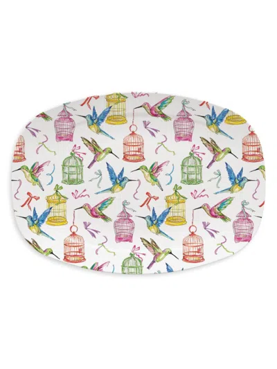 Mariposa Decorative Style Hummingbird & Birdcages Platter In Multi