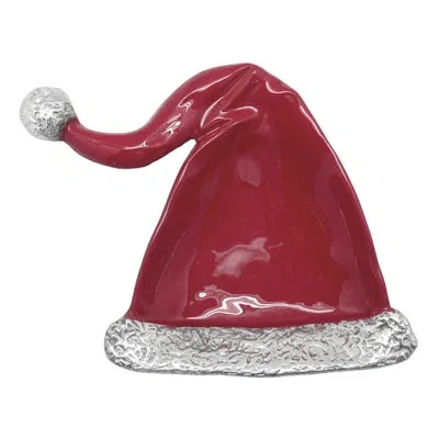 Mariposa Enamel Santa Hat Candy Dish In Red,silver