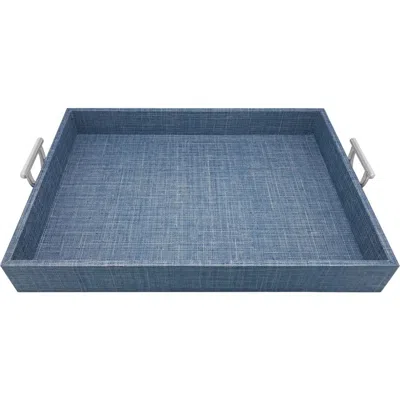 Mariposa Faux Grasscloth Tray In Blue