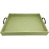 Mariposa Palma Faux Grasscloth And Tortoiseshell Handle Large Tray In Green