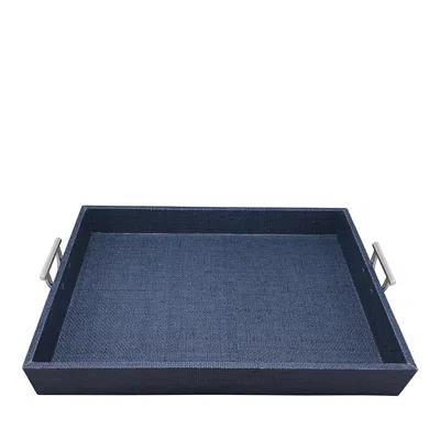 Mariposa Faux Grasscloth Tray With Metal Handles In Blue