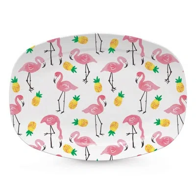 Mariposa Flamingos And Pineapples Platter In Red