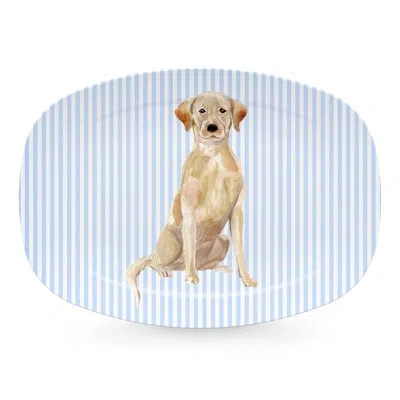 Mariposa Friends Blue/white/brown Lab Platter In Blue,white,brown