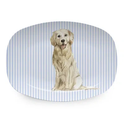 Mariposa Friends Golden Retriever Platter In Blue,brown,white