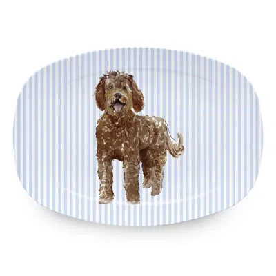 Mariposa Friends Labradoodle Platter In Blue,white,brown
