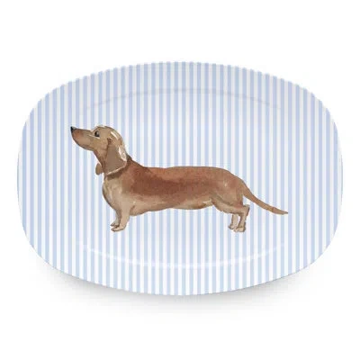 Mariposa Friends Tan Dachshund Platter In Blue,white,tan