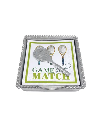Mariposa Game, Set, Match 1949 Beaded Napkin Box Set In Silver