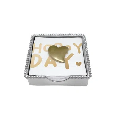 Mariposa Gold Heart Beaded Napkin Box Set In Silver
