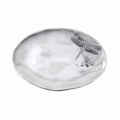 Mariposa Gregarious Garden Dragonfly And Bee Oval Server Platter In Silver
