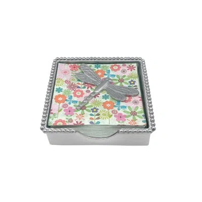 Mariposa Gregarious Garden Dragonfly Beaded Napkin Holder In Green;pink;silver