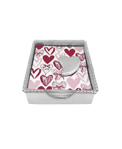 Mariposa Heart Beaded Napkin Box Set In Silver