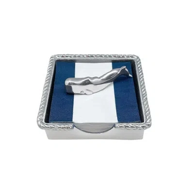 Mariposa High Seas Nantucket Whale Rope Napkin Holder In Blue;silver