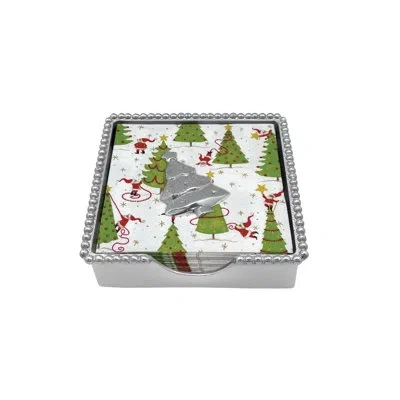 Mariposa Holiday Tree Beaded Napkin Box Set In Silver