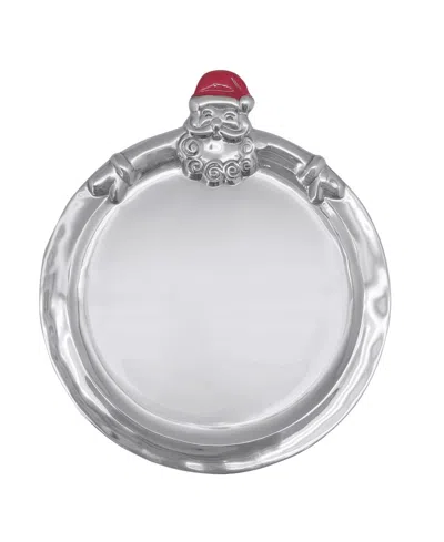 Mariposa Hugging Santa Round Cookie Platter In Silver