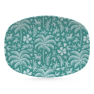 Mariposa Jungle Teal Platter In Green