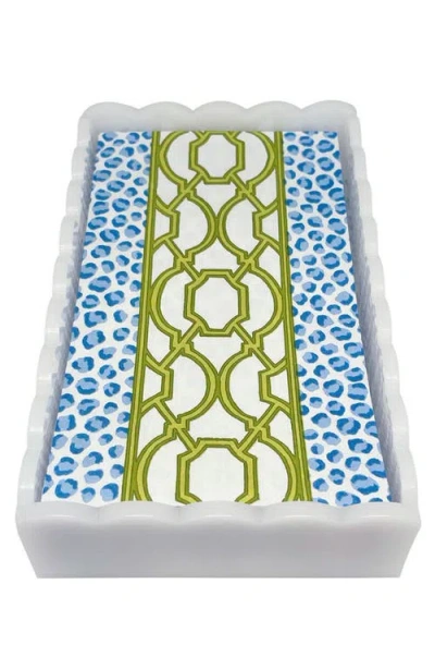 Mariposa Knots & Spots Scalloped Napkin Holder Set In White
