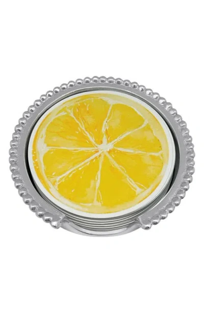 Mariposa Lemon & Lime Beaded Coaster Set In Silver