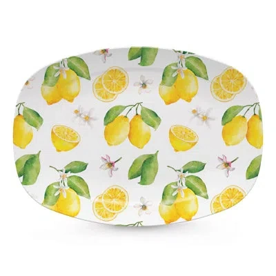 Mariposa Lemons And Blossoms Platter In Orange