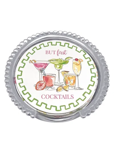 Mariposa Let's Celebrate But First. Cocktails Beaded Coaster Set In Multi