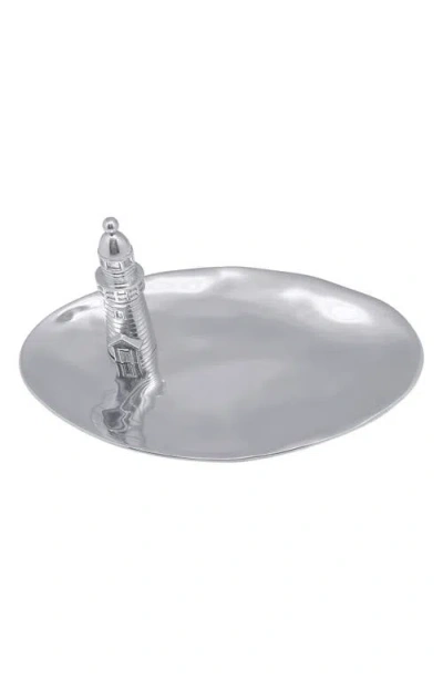 Mariposa Lighthouse 3d Oval Serving Platter In Silver