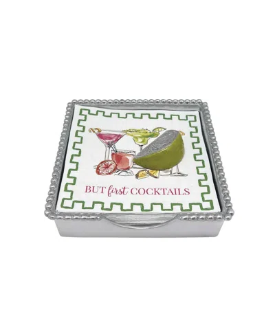 Mariposa Lime Wedge Beaded Napkin Box Set In Silver