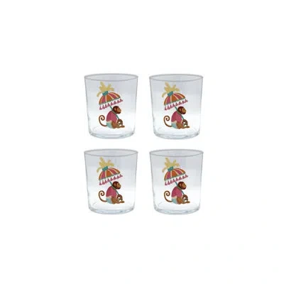 Mariposa Monkeys And Parasols Suite Of 4 Double Old Fashioned Glasses In Clear