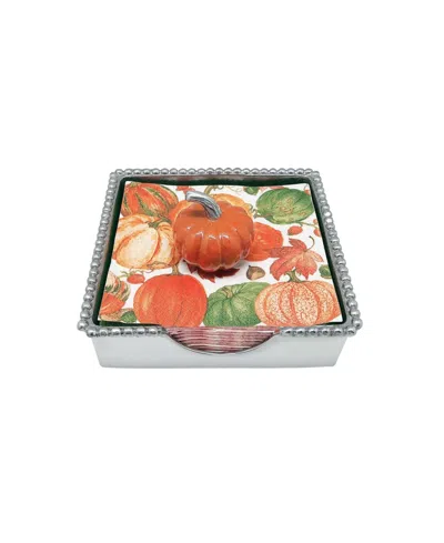 Mariposa Orange Pumpkin Beaded Aluminum Napkin Box Set In Silver
