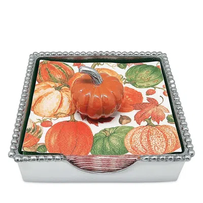 Mariposa Orange Pumpkin Beaded Napkin Box Set In Multi
